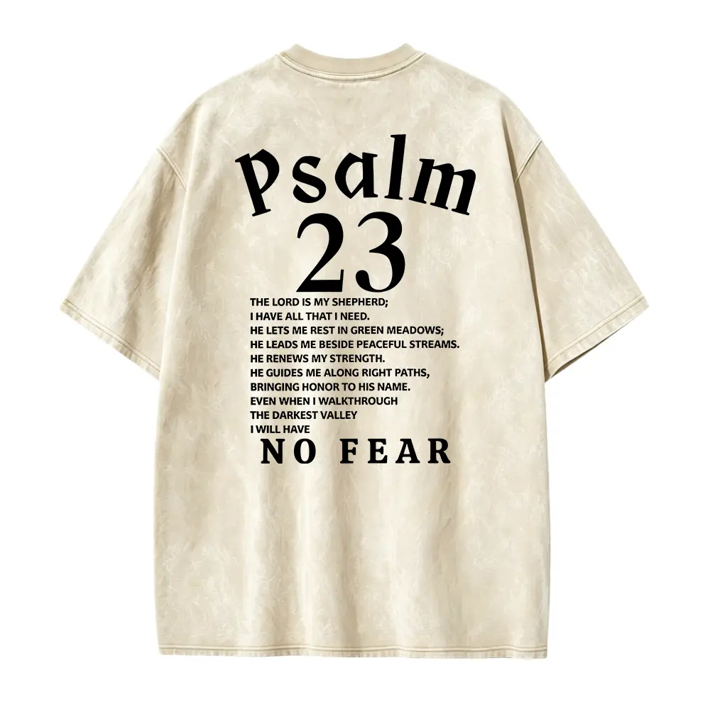 Men'S Psalm 23 Scripture Heat Transfer Print T-Shirt - 100% Polyester, Regular Fit Crew Neck Short Sleeve Suitable for Leisure And Sports Wear, Machine Washable Inspirational Bible Verse Design, Casual Wear, Bold Font Shirt, Comfortable Fabric