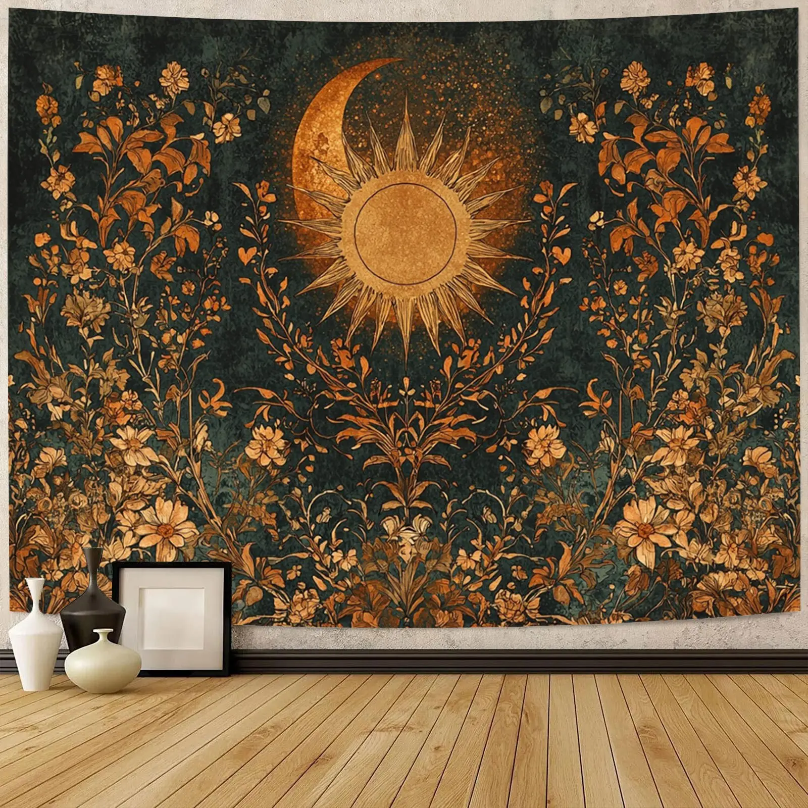 Vintage Bohemian Decorative Tapestry Style Wall Hanging Featuring a Sun And Moon Design, Perfect for Adding a Mystical Night Atmosphere to Your Living Room, Bedroom, Office, Or Party Decor, Boho Decor, with Easy Installation