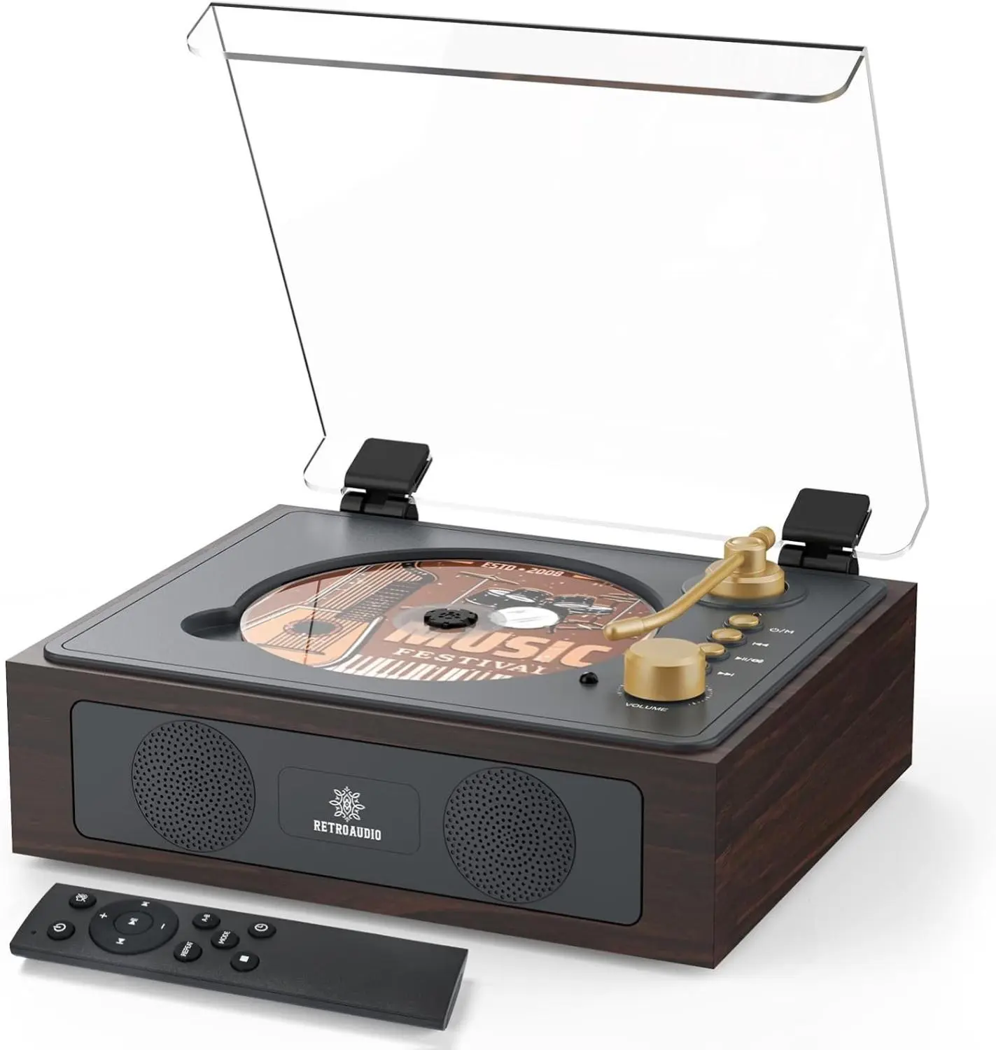 CD Player with Built-in Speakers Bluetooth Retro Portable CD Players for Home Music Player with Remote Control Headphone Jack Walnut Brown