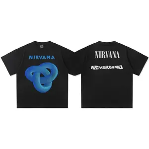 Men's  NIRVANA "Nevermind" Front & Back Print 300G Cotton Oversized Short Sleeve Rock T-Shirt