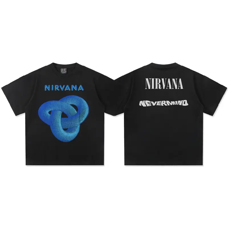 Men's Stylish Casual Nirvana "Nevermind" Front & Back Print 300G Cotton Oversized Streetwear Shortsleeve Rock T-Shirt, Premium Fabric