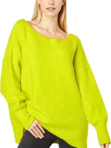 Free People Moira Slouchy Two-Tone Boucle Tunic Sweater Citron Sun Combo L Knitwear Womenswear
