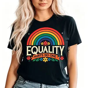 "Equal Rights Rainbow Pride" Graphic Tee |   LGBTQ+ Pride Month Statement T-Shirt |   Women's Streetwear Casual Daily Wear Top