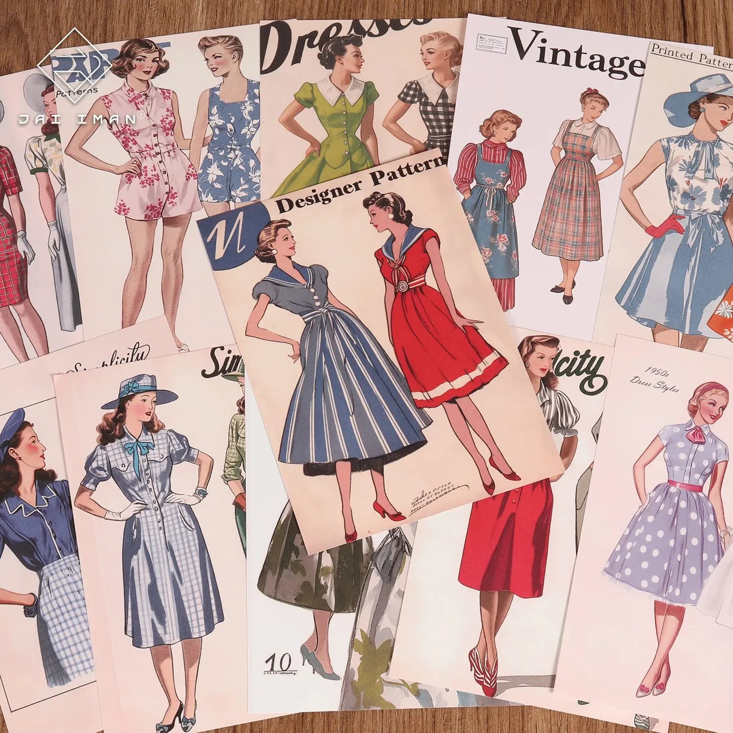 JAIIMAN 32sheets 40s-50s Retro Illustrations of Ladies DIY Scrapbook Paper, Art Craft Paper, Scrapbook Materials, Handmade Crafts, for Background Decoration, Background Card, Retro Diary, Scrapbooking Supplies, Craft Albums, Collage Decoration