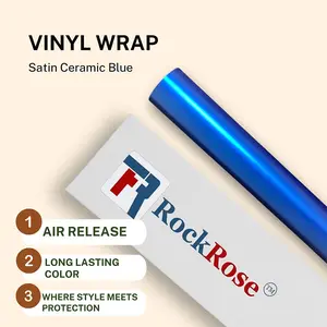 RockRose Satin Blue Ceramic Vinyl Wrap - Car Wrap Film for Interior Applications - Air Release Feature Vehicle Wrap Vinyl - UV Resistance Adhesive Back Automotive Vinyl - Blue