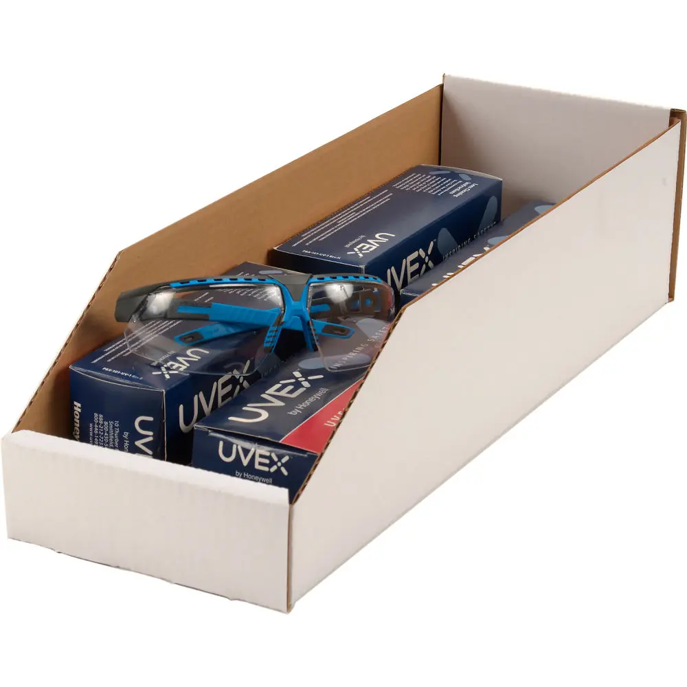Global Industrial 228176 Lightweight Wide-Opening Corrugated Carton Storage Bin Box Organiser - 6x18x4.5 in., White, Easy-Fold Tool & Fitting Storage - Pack of 50, Carton Storage Boxes, Easy-Fold Storage Boxes