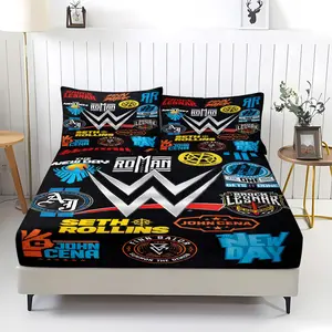 3-piece WWE wrestling-themed printed fitted sheet bedding set includes two insert-free pillowcases. It's skin-friendly, comfortable, and exudes a vibrant, energetic style, making it a perfect bedroom gift to showcase your wrestling prowess.