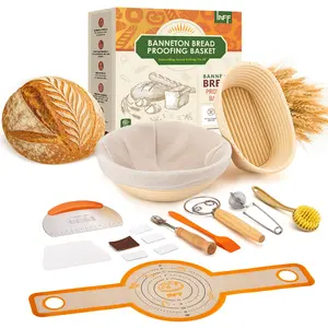 Banneton Bread Proofing Basket Set,10 Inch Round & 9 Oval Sourdough Bread Baking Supplies With Linen Liner - Sourdough Starter Kit Silicone Pot
