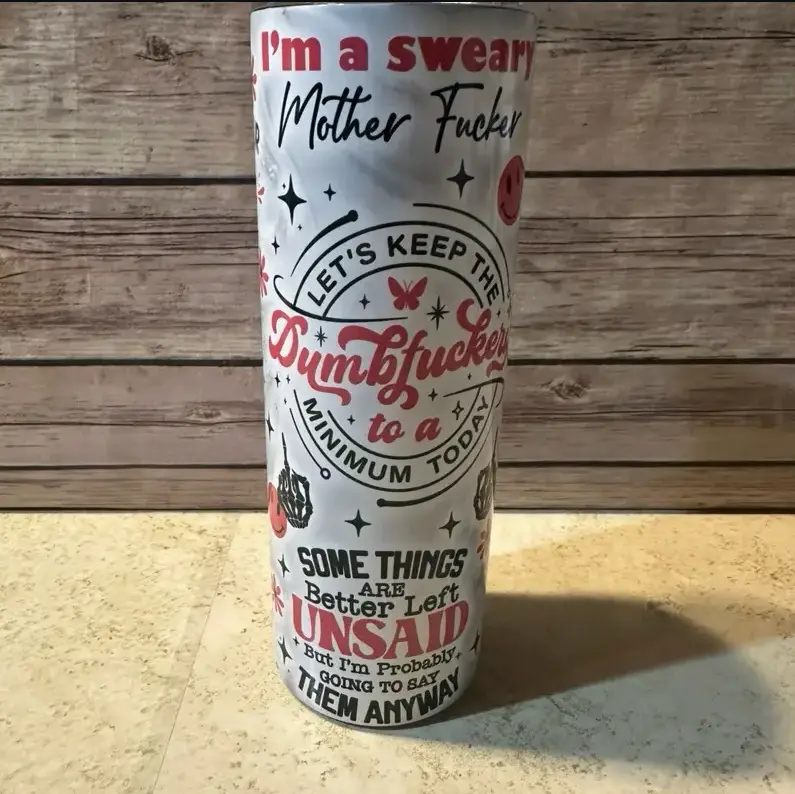 20oz Skinny Cylindrical Portable Printed Stainless Steel Insulated Tumbler - Funny Sarcasm Sassy Quote Drinkware, Reusable Water Bottle with Lid & Straw, Cold/Hot Beverage Cup Gift for Friends, Water Bottles, Double Wall, Graphic