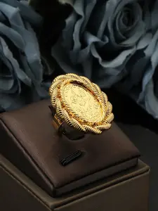 18k Gold Plated Ethnic Style Coin Relief Ring, Adjustable Vintage Atmosphere, Elegant Plain Design, All Seasons Jewelry, Unique Rings