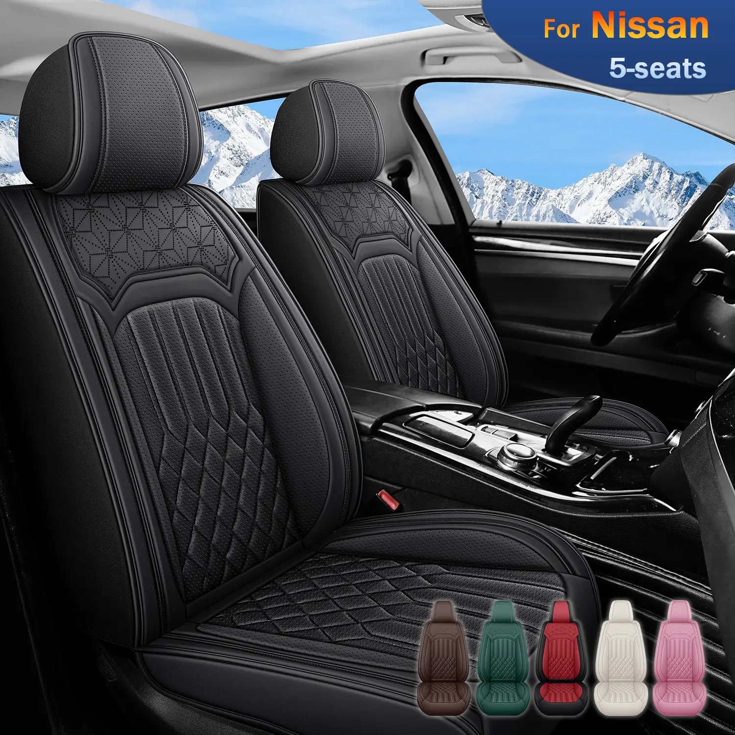 Car Seat Covers for Nissan Sedan Suv Truck, Premium Nappa Leather Automotive Seat Covers Breathable All-Season Comfort Car Seat Cushion Car Interior Kit
