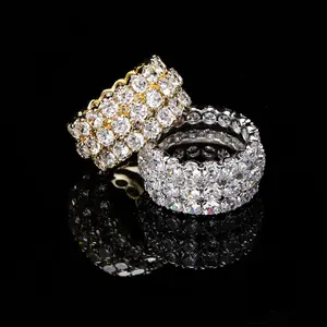 Men's 1/2/3-Row Micro Pave Zirconia Ring, Trendy Hip Hop Streetwear Style Statement Accessory, Streetwear Essential