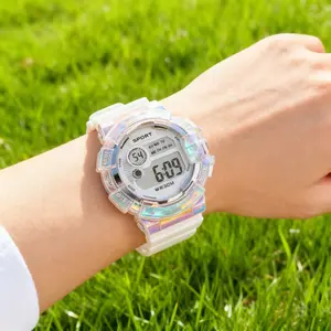 Stylish, elegant digital watch for young women and students; features a color-changing display and night-view illumination; available in multiple colors.