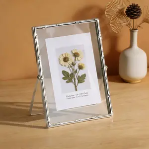 Nordic Minimalist Silver Color Metal Transparent Glass Floating Frame, Suitable for 4x6 5x7 8x10 Photos, Home Decor Ornament, Dried Flowers