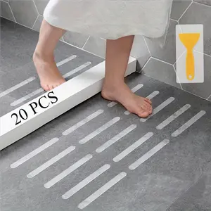 20-Pack Clear Bathtub Stickers Non-Slip Long-Strip Shower Treads with Scraper Peel-and-Stick Safety Decals for Tub & Shower Floor Removable Barefoot-Soft Grip 0.8 INCH * 7.9 INCH Silicone Smooth Installation