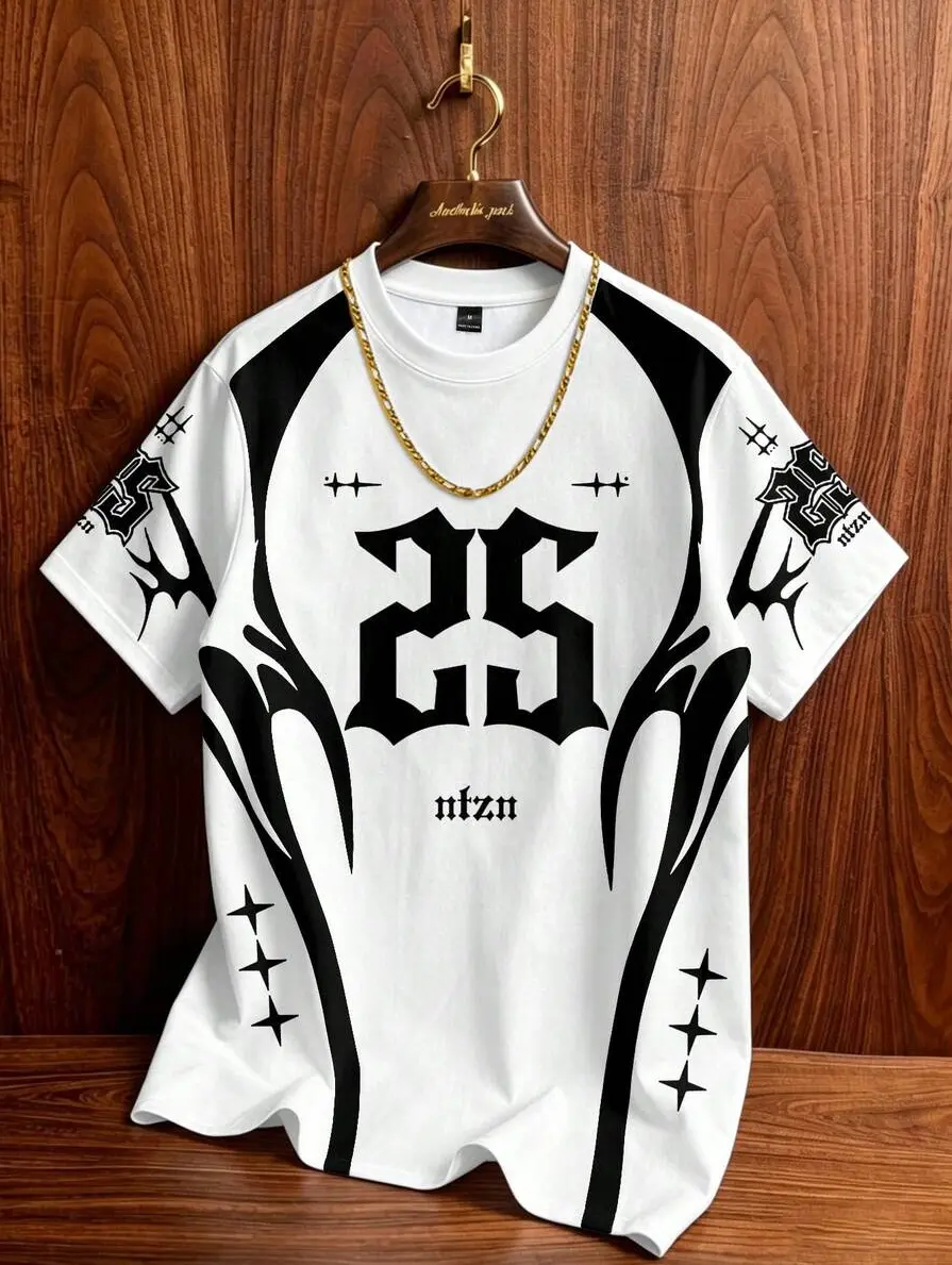 Aesthetic Post Bloke Core Number 25 Men's Numeric Print Round Neck Short Sleeve White Summer Streetwear City Break Shirt Y2k Oversized Graphic Tees Soccer Jersey