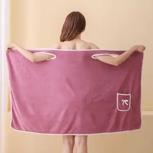Women's Bathrobe Design Bathrobe, Portable Pocket Design Bathrobe, Soft Water Absorbent Bathrobe for Home Bathroom