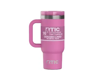 RTIC 16 oz Ceramic Lined Road Trip Tumbler with Handle and Leak-Proof Covered Straw Lid, Orchid