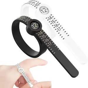 2 pcs Ring Sizer Measuring Tool with Lens, 1-17 Black Jewelry Sizing Tool Tape with Magnified Glass Scale