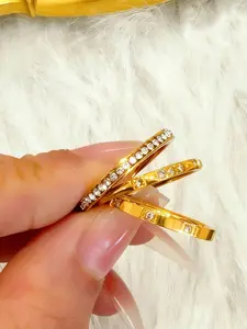 3-Piece Set Elegant Artificial Zircon Stackable Statement Rings for Women, Waterproof Stainless Steel, Daily Wear, Perfect Gift for All Seasons