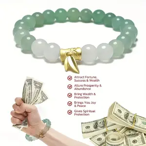 Green Jade Bead Bracelet with Gold Bamboo Pendant - Lucky Charm for Wealth and Prosperity