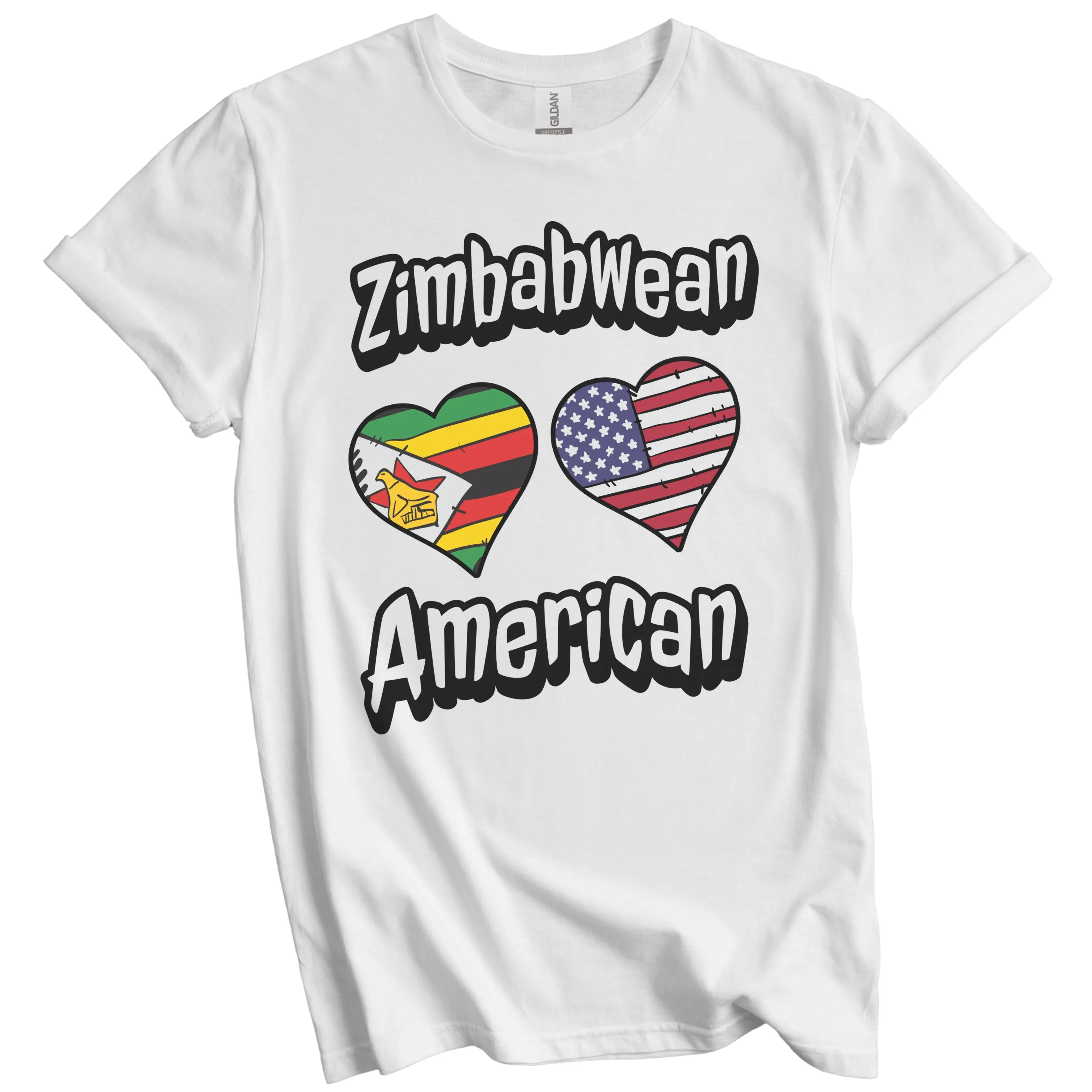 Zimbabwean American Flag Hearts Combo Zimbabwe T-Shirt