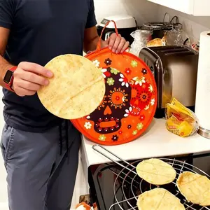2 Pcs Tortilla Warmer Pouch Mexican Pattern Microwavable Insulated Cloth for Tortillas Tacos Naan Parties Celebrations Outdoor Dining Kitchen Decor