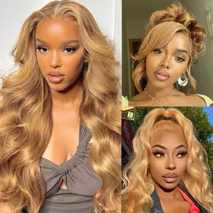 34 Inch Honey Blonde HD Lace Front Wig Human Hair 13x6 200% Density Honey Blonde Wig Human Hair Body Wave Lace Front Wigs Colored 27# Ash Blonde Wig Glueless Frontal WigsWigs