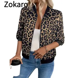 Leopard Print Zip-Up Jacket for Women |   V-Neck Long Sleeve Casual Coat, Perfect for Fall/Winter Streetwear and Cozy Loungewear, Trending Autumn Fashion with Button Details