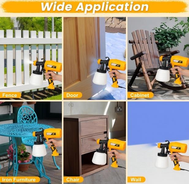 Handheld Paint Spray Tool Kit, Multi-Purpose HVLP Sprayer with Adjustable Flow & Nozzles for Walls, Fences, Furniture & Cabinets, US Plug (Orange)