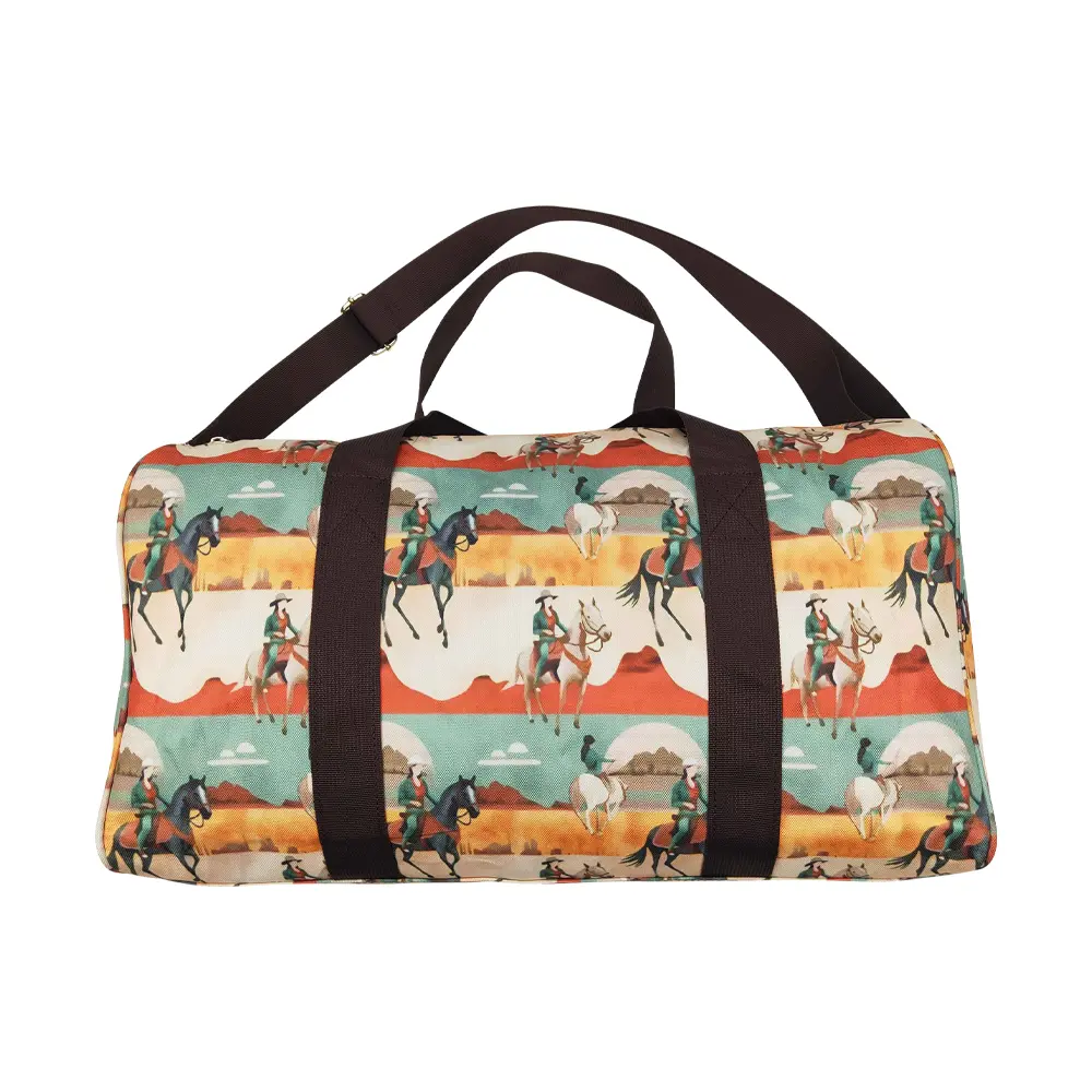 Unisex Western Cowboy Print Duffel Bag - Rugged Stylish Luggage with Adjustable Strap, Multiple Pockets, Zip Closure, High-Capacity for Traveling, Rodeo Weekends, Country Concerts (for Cowboys/Cowgirls)