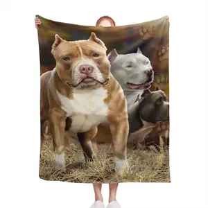 5-Foot Hand-Stitched Edging Pitbull Printed Fleece Throw