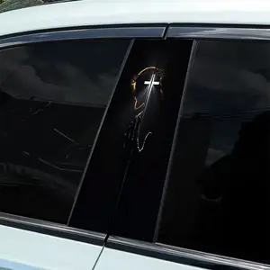 2Pcs A Religious Darkwind Crown of Thorns Cross Theme Car Sticker - Durable Vinyl Sticker, Suitable for B-Pillar, Semi-Matte Surface, Self-Adhesive, One-Time Use, Compatible with Metal Surfaces, Rectangle Shapes, Car Decor | Fantasy Car Stickers |