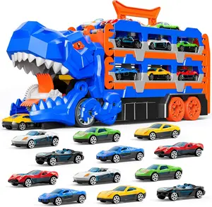 Dinosaur Transport Truck Toy Set, 12 Die-Cast Cars Transformable Dinosaurs, Perfect Gift for Boys Aged 3-6 Years Old Transforming Dinosaur Transport Truck