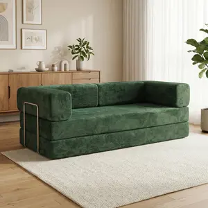 rental room 78.7" Convertible Sleeper Sofa Bed with Cylindrical PillowCorduroy Folding Mattress Couch Fixed-Shape Frame forLiving Room Bedroom Studio Fully Assembled