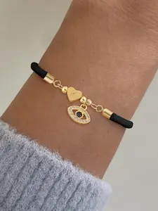 Heart-Shaped Initial Eye Women's Wristband, Fashion Vintage Adjustable Ladies Bracelet, Casual Letter Pattern, All Seasons