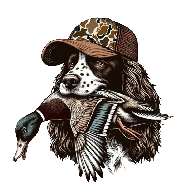 Springer Spaniel Hunting Dog Sticker With Duck And Camo Hat, Waterproof Hunting Decal For Trucks, Cool Outdoor Hunting Gifts For Men, Hunters, Fishermen, Hunting Dog Car Accessories