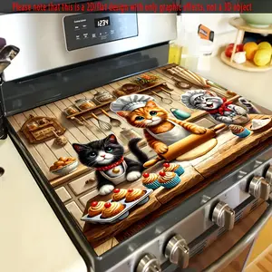 Chef Cats Baking 2D Flat Stove Top Cover, Heat Resistant Scratch Proof Stove Protector, Easy Clean Multi-Use Mat for Stoves, Oven, Washer Dryer, Cute Kitchen Decor #ChefCats #BakingCats #StoveProtector #HeatResistant #EasyClean #CuteKitchen