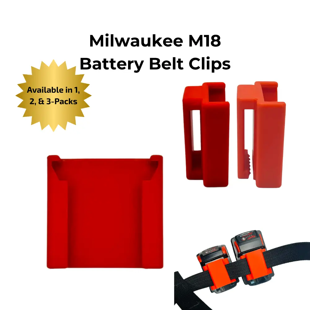 Milwaukee M18 Battery Belt Holder - Open & Closed Clip Designs - Compatible with All M18 Battery Sizes - Hands-Free Carry - Red or Black - 1-Pack, 2-Pack, or 4-Pack