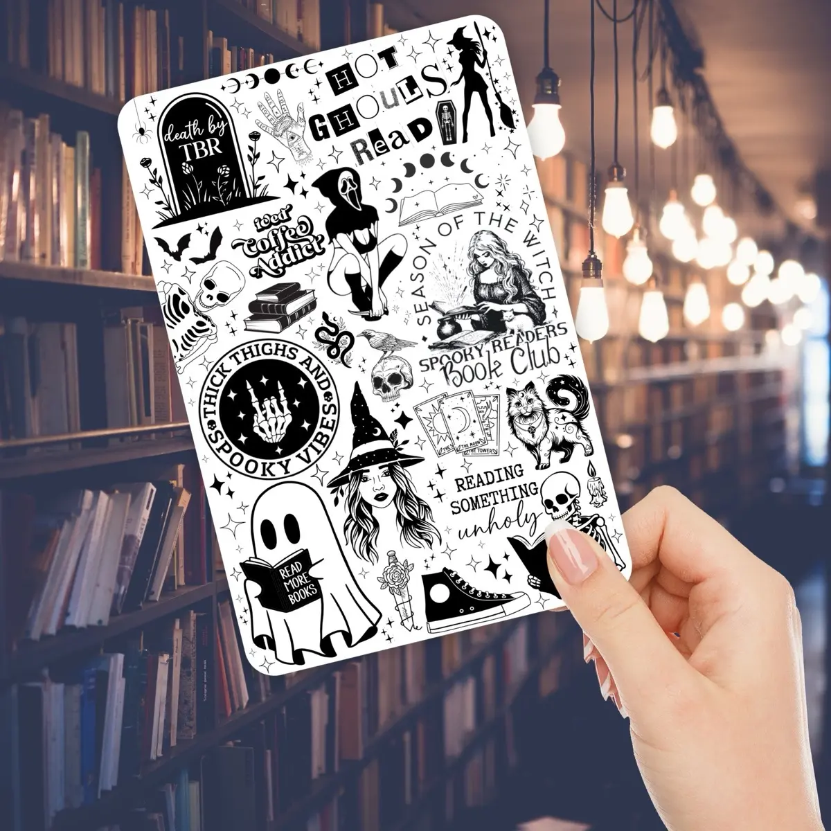 Black and White Spooky Cardstock Case Insert for Kindle | Smutty Book Lover Gift | Bookish Stickers for E-Reader | Booktok Aesthetic | Black and White Spooky