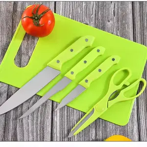 Portable Kitchen Knife Set with Chopping Board – 5-Piece Stainless Steel Fruit Knife Block – Travel Picnic Cutlery Kit – Compact Kitchenware with Ceramic Steel Blades & Silicone Handles – Multipurpose Metal Cutters for Cooking, Camping, Outdoor Use