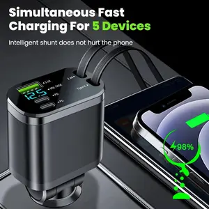 5-in-1 Fast Charging Car Phone Charger Adapter, Retractable USB C-Type Adapter Cable, Compact 5-in-1 Travel Charger for On-the-Go Device Powering, 5-In-1 Travel Chargers, Adapter Cable Chargers