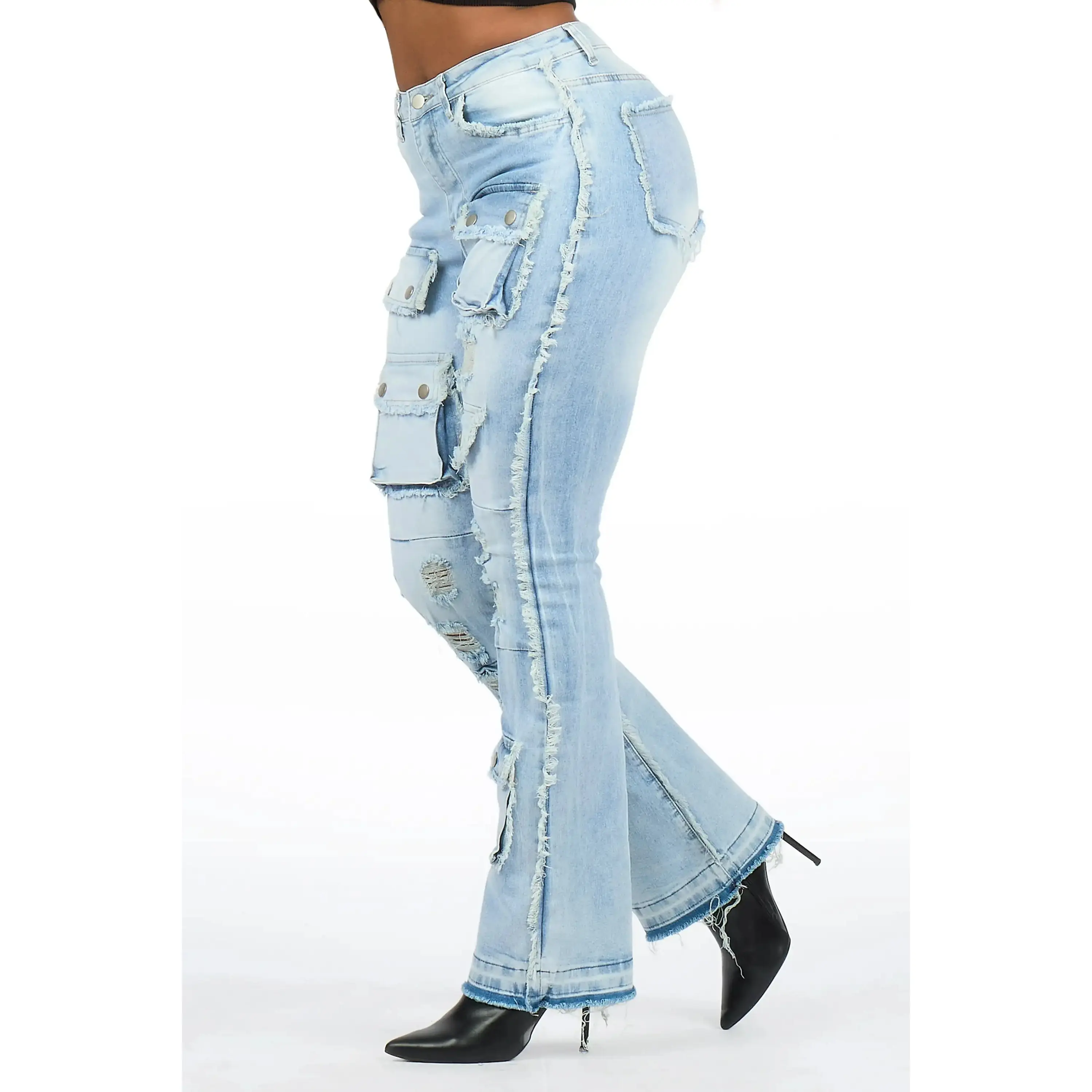 Nyxia Light Wash Cargo Super Stacked Jean