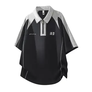 Plus Size Men's Colorblock Half-Zip Polo Shirt - Loose Fit Streetwear Top for Casual & Athletic Wear