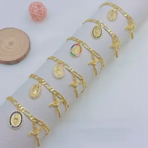 Vintage Gold Virgin Mary Bracelet 14K Gold Coated Catholiccore Aesthetic Religious Jewelry Mother Mary Medal Pendant Retro Spiritual Gift Tarnish Resistant Old Money Style Unisex Bracelet
