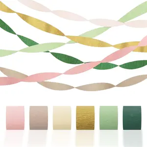 6 Rolls Grass Green Gold Pink Olive Green Beige Khaki Crepe Paper Streamers for Birthday Wedding Party Decorations