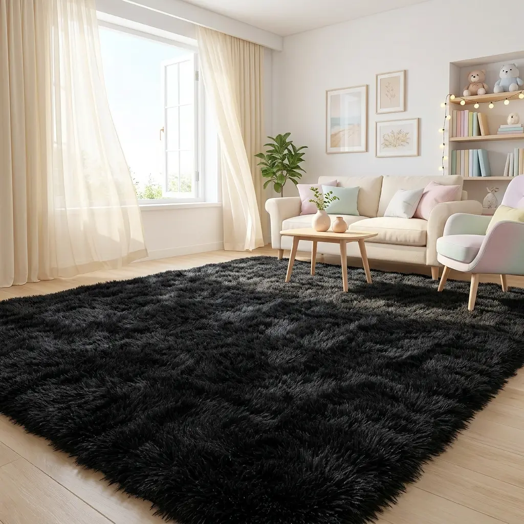 XEXSIN Large Black Fluffy Plush Shaggy Rug - Rugs for Bedroom, Living Room Home Decor, Christmas Decor Carpet