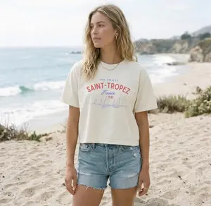 Saint Tropez Sailboat Vintage Graphic Crop Tee French Riviera Boxy Shirt