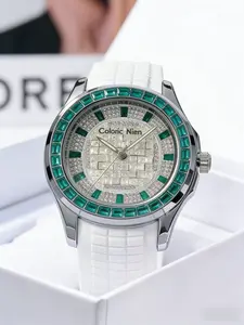 Men's Light Luxury Diamond Inlaid Mechanical Watch, Stainless Steel Automatic Winding, Analog Pointer Display with Speedometer