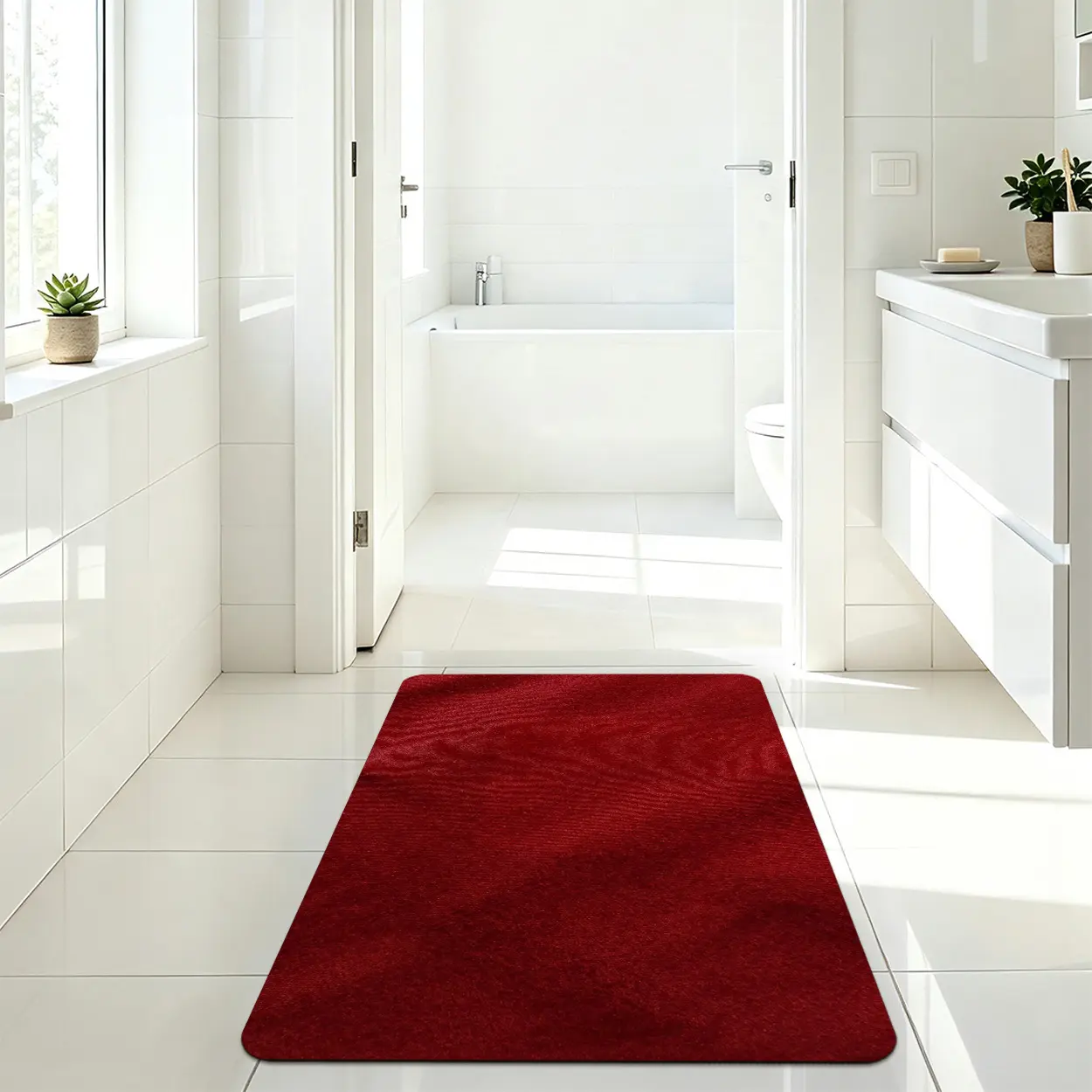 Local Delivery Multiple Sizes Velvet Burgundy Solid Modern Rug, Washable Non Slip Minimalist Runner for Bedroom Living Room Entryway Home Decor
